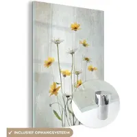MuchoWow Glasschilderij 120x160 cm - Schilderij acrylglas - Bloemen - Geel - Planten - Stilleven - Foto op glas - Schilderijen