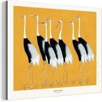 MuchoWow Wanddecoratie Metaal - Aluminium Schilderij Industrieel - Vogels - Dieren - Zwart - Wit - Geel - 160x120 cm - Dibond - Foto op aluminium - Industriële muurdecoratie - Voor de woonkamer/slaapkamer
