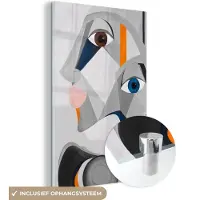 MuchoWow Glasschilderij 20x30 cm - Schilderij acrylglas - Abstract - Gezichten - Lippen - Grijs - Foto op glas - Schilderijen
