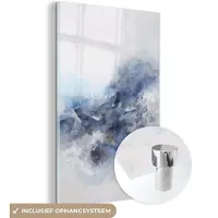 MuchoWow Glasschilderij 80x120 cm - Schilderij acrylglas - Verf - Schilderij - Abstract - Blauw - Foto op glas - Schilderijen