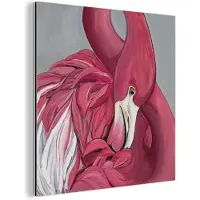 MuchoWow Wanddecoratie Metaal - Aluminium Schilderij Industrieel - Flamingo - Roze - Vogel - Dieren - 90x90 cm - Dibond - Foto op aluminium - Industriële muurdecoratie - Voor de woonkamer/slaapkamer