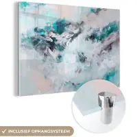 MuchoWow Glasschilderij 180x120 cm - Schilderij acrylglas - Abstract - Zee - Blauw - Verf - Foto op glas - Schilderijen