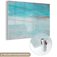MuchoWow Glasschilderij 180x120 cm - Schilderij acrylglas - Verf - Blauw - Wit - Kunst - Foto op glas - Schilderijen