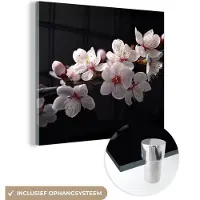 MuchoWow Glasschilderij 20x20 cm - Schilderij acrylglas - Sakura - Bloemen - Bloesem takken - Botanisch - Wit - Foto op glas - Schilderijen