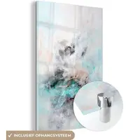 MuchoWow Glasschilderij 60x90 cm - Schilderij acrylglas - Abstract - Schilderen - Verf - Blauw - Foto op glas - Schilderijen