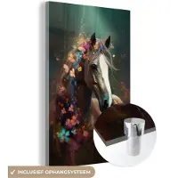 MuchoWow Glasschilderij 120x180 cm - Schilderij acrylglas - Dieren - Paard - Natuur - Vlinder - Bloemen - Foto op glas - Muurdecoratie woonkamer - Wanddecoratie slaapkamer - Schilderijen