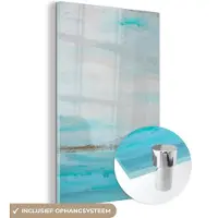 MuchoWow Glasschilderij 80x120 cm - Schilderij acrylglas - Verf - Schilderij - Abstract - Blauw - Foto op glas - Schilderijen