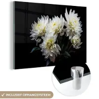 MuchoWow Glasschilderij 180x120 cm - Schilderij acrylglas - Bloemen - Chrysant - Wit - Natuur - Botanisch - Foto op glas - Schilderijen