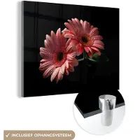 MuchoWow Glasschilderij 40x30 cm - Schilderij acrylglas - Bloemen - Gerbera - Roze - Natuur - Portret - Foto op glas - Schilderijen
