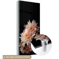 MuchoWow Glasschilderij 80x160 cm - Schilderij acrylglas - Chrysant - Bloemen - Wit - Natuur - Zwart - Foto op glas - Schilderijen