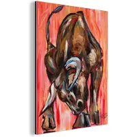 MuchoWow Wanddecoratie Metaal - Aluminium Schilderij Industrieel - Stier - Rood - Dieren - Schilderij - 90x120 cm - Dibond - Foto op aluminium - Industriële muurdecoratie - Voor de woonkamer/slaapkamer