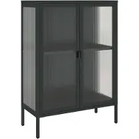 vidaXL Dressoir 75x35x105 cm glas en staal zwart