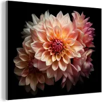MuchoWow Wanddecoratie Metaal - Aluminium Schilderij Industrieel - Dahlia - Bloemen - Roze - Zwart - Botanisch - 80x60 cm - Dibond - Foto op aluminium - Industriële muurdecoratie - Voor de woonkamer/slaapkamer