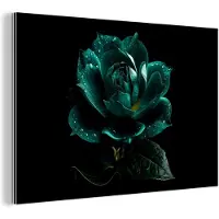MuchoWow Wanddecoratie Metaal - Aluminium Schilderij Industrieel - Bloemen - Rozen - Blauw - Portret - Zwart - 60x40 cm - Dibond - Foto op aluminium - Industriële muurdecoratie - Voor de woonkamer/slaapkamer