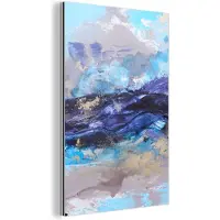 MuchoWow Wanddecoratie Metaal - Aluminium Schilderij Industrieel - Abstract - Grijs - Blauw - Verf - 120x180 cm - Dibond - Foto op aluminium - Industriële muurdecoratie - Voor de woonkamer/slaapkamer