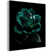 MuchoWow Wanddecoratie Metaal - Aluminium Schilderij Industrieel - Bloemen - Rozen - Blauw - Portret - Zwart - 50x50 cm - Dibond - Foto op aluminium - Industriële muurdecoratie - Voor de woonkamer/slaapkamer