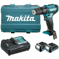 Makita HP333DWAE 12 Volt CXT accuboormachine met klopfunctie met 2x 2.0Ah accu's en lader in koffer, klopboor en schroefmachine.