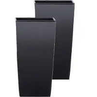 Prosperplast Bloempot/plantenpot Urbi - Set van 3x stuks - antraciet - kunststof - 24 x 24 x 45 cm - Hoog - met binnenpot - tuin potten