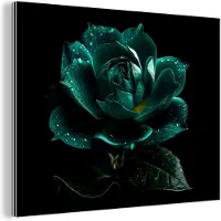 MuchoWow Wanddecoratie Metaal - Aluminium Schilderij Industrieel - Bloemen - Rozen - Blauw - Portret - Zwart - 80x60 cm - Dibond - Foto op aluminium - Industriële muurdecoratie - Voor de woonkamer/slaapkamer