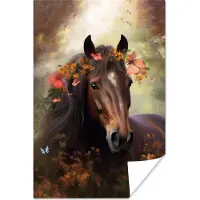 PosterMonkey Poster Paard - Dieren - Bloemen - Bos - Vlinder - 120x180 cm XXL