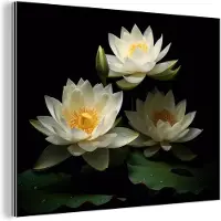 MuchoWow Wanddecoratie Metaal - Aluminium Schilderij Industrieel - Lotus - Bloemen - Wit - Natuur - Zwart - 160x120 cm - Dibond - Foto op aluminium - Industriële muurdecoratie - Voor de woonkamer/slaapkamer