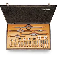 Beta Assortiment van verchroomd stalen tappen en snijplaten, UNC draad, met toebehoren in houten kist 446ASC/C37 - 004460080