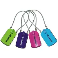 Masterlock 2 x 30mm address tag padlocks - zinc body - 10cm steel cable with viny - 4684EURTCOL