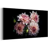 MuchoWow Wanddecoratie Metaal - Aluminium Schilderij Industrieel - Dahlia - Wit - Bloemen - Roze - Natuur - 160x80 cm - Dibond - Foto op aluminium - Industriële muurdecoratie - Voor de woonkamer/slaapkamer