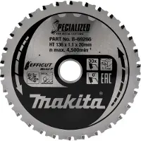 Makita B-69303 Cirkelzaagblad Staal | Efficut | 136 x 20 mm | 30-tands
