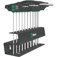 Wera 05023454001 10-delige 454/10 HF Set Imperial 2 Hex-Plus T-Greep Schroevendraaierset In Metalen Rek