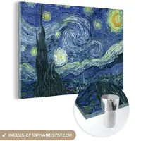 MuchoWow Glasschilderij 120x80 cm - Schilderij acrylglas - Sterrennacht - Schilderij - Oude meesters - Vincent van Gogh - Foto op glas - Schilderijen