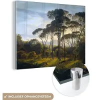 MuchoWow Glasschilderij 40x30 cm - Schilderij acrylglas - Italiaans landschap met parasoldennen - Kunst - Oude meesters - Foto op glas - Schilderijen