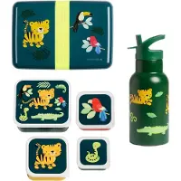 A Little Lovely Company Back to school set - Drinkfles / 4 Snackdozen / Lunchbox - Jungle tijger