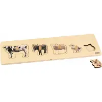 Nienhuis MONTESSORI Kinderpuzzel Boerderijdieren - Kinderpuzzel - Houten speelgoed - Houten puzzel - Educatief speelgoed - Houten dieren speelgoed - 5 stukjes - Vanaf 2 jaar