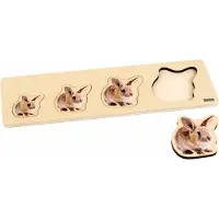 Nienhuis MONTESSORI Kinderpuzzel Konijnen - Kinderspeelgoed 2 jaar - Houten speelgoed - Houten puzzel - Educatief speelgoed - Houten dieren speelgoed - 37,5 x 12 cm - 4 stukjes - Vanaf 2 jaar