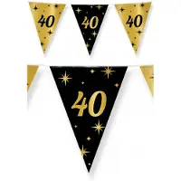 Paper Dreams 3x stuks leeftijd verjaardag feest vlaggetjes 40 jaar geworden zwart/goud 10 meter - Vlaggenlijnen