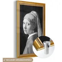 MuchoWow Glasschilderij 120x180 cm - Schilderij acrylglas - Meisje met de parel - Vermeer - Lijst - Goud - Foto op glas - Schilderijen