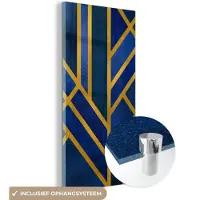 MuchoWow Glasschilderij 20x40 cm - Schilderij acrylglas - Goud - Blauw - Luxe - Foto op glas - Schilderijen
