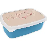 MuchoWow Broodtrommel Blauw - Lunchbox - Brooddoos - Tekst - P.S. you are important - Quotes - 18x12x6 cm - Kinderen - Jongen