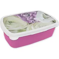 MuchoWow Broodtrommel Roze - Lunchbox - Brooddoos - Bloemen - Rozen - Natuur - 18x12x6 cm - Kinderen - Meisje