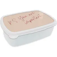 MuchoWow Broodtrommel Wit - Lunchbox - Brooddoos - Tekst - P.S. you are important - Quotes - 18x12x6 cm - Volwassenen