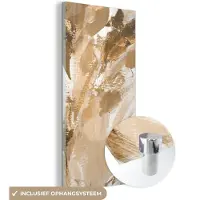MuchoWow Glasschilderij 40x80 cm - Schilderij acrylglas - Verf - Goud - Beige - Foto op glas - Schilderijen