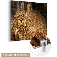 MuchoWow Glasschilderij 50x50 cm - Schilderij acrylglas - Acrylverf - Pouring - Bruin - Foto op glas - Schilderijen