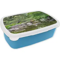 MuchoWow Broodtrommel Blauw - Lunchbox - Brooddoos - Japans - Natuur - Water - Stenen - Bomen - 18x12x6 cm - Kinderen - Jongen