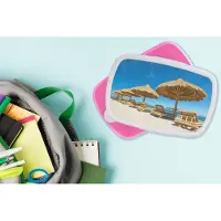 MuchoWow Broodtrommel Roze - Lunchbox - Brooddoos - Strandstoel - Strand - Parasol - Zee - Zomer - 18x12x6 cm - Kinderen - Meisje
