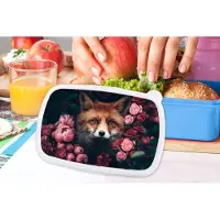 MuchoWow Broodtrommel Blauw - Lunchbox - Brooddoos - Vos - Bloemen - Botanisch - Dieren - 18x12x6 cm - Kinderen - Jongen