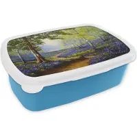 MuchoWow Broodtrommel Blauw - Lunchbox - Brooddoos - Schilderij - Natuur - Bos - Bloemen - Olieverf - 18x12x6 cm - Kinderen - Jongen