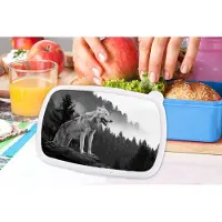 MuchoWow Broodtrommel Blauw - Lunchbox - Brooddoos - Wolf - Bos - Zwart - Wit - 18x12x6 cm - Kinderen - Jongen
