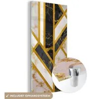 MuchoWow Glasschilderij 60x120 cm - Schilderij acrylglas - Marmer - Goud - Glitter - Luxe - Foto op glas - Schilderijen