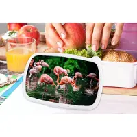 MuchoWow Broodtrommel Wit - Lunchbox - Brooddoos - Flamingo - Tropisch - Vogel - Water - Roze - 18x12x6 cm - Volwassenen